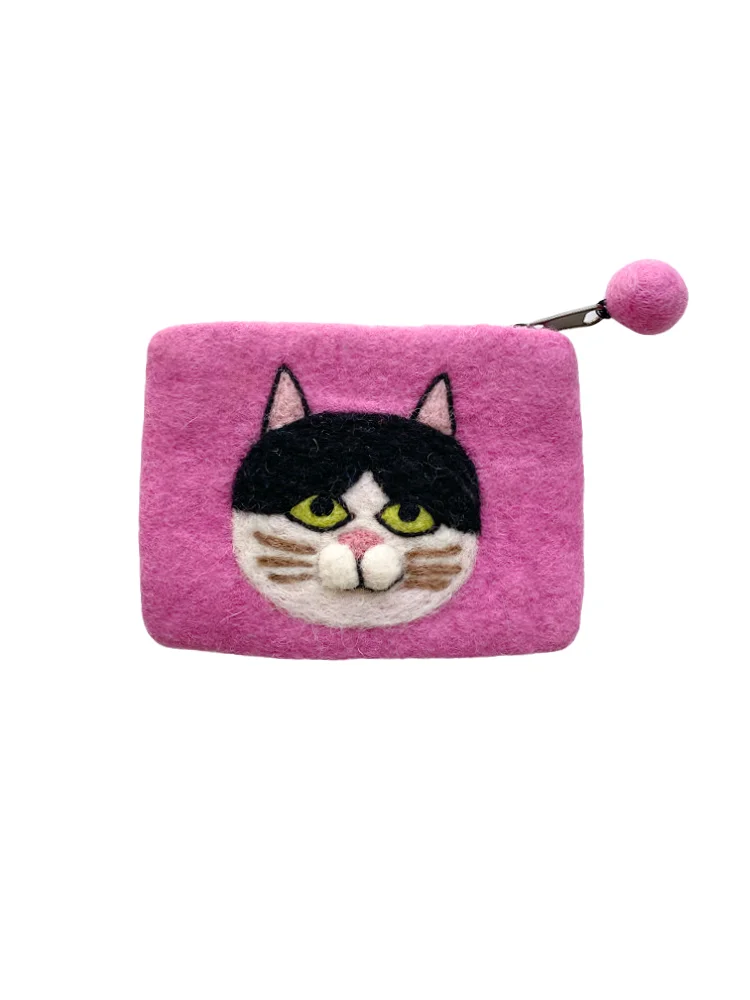 Portamonete animale in pura feltro di lana fatto a mano creativo Simpatico design di ippopotamo Idea regalo festosa Borsa di lana unica con scarto zero