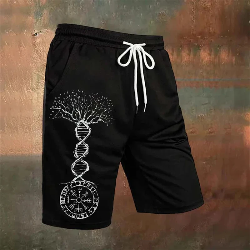 

Новинка 2025 года, винтажные мужские шорты с принтом сакрального дерева и руны, влагоотводящие спортивные шорты свободного кроя, повседневные летние шорты на шнурке