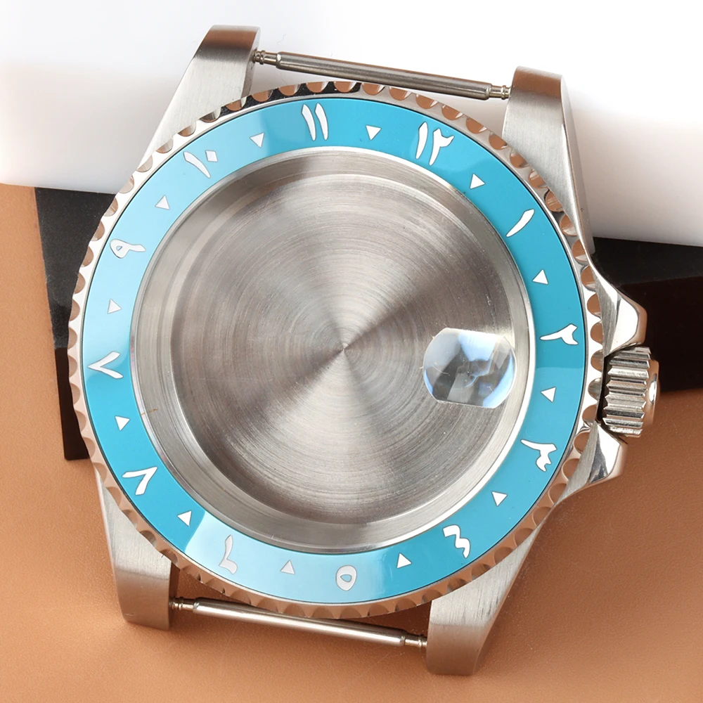 Boîtier de montre en verre saphir, 40mm, bleu glace, lunette arabe, pour SUB GMT Seiko nh34 nh35 nh36 nh38, mouvement 28.5mm