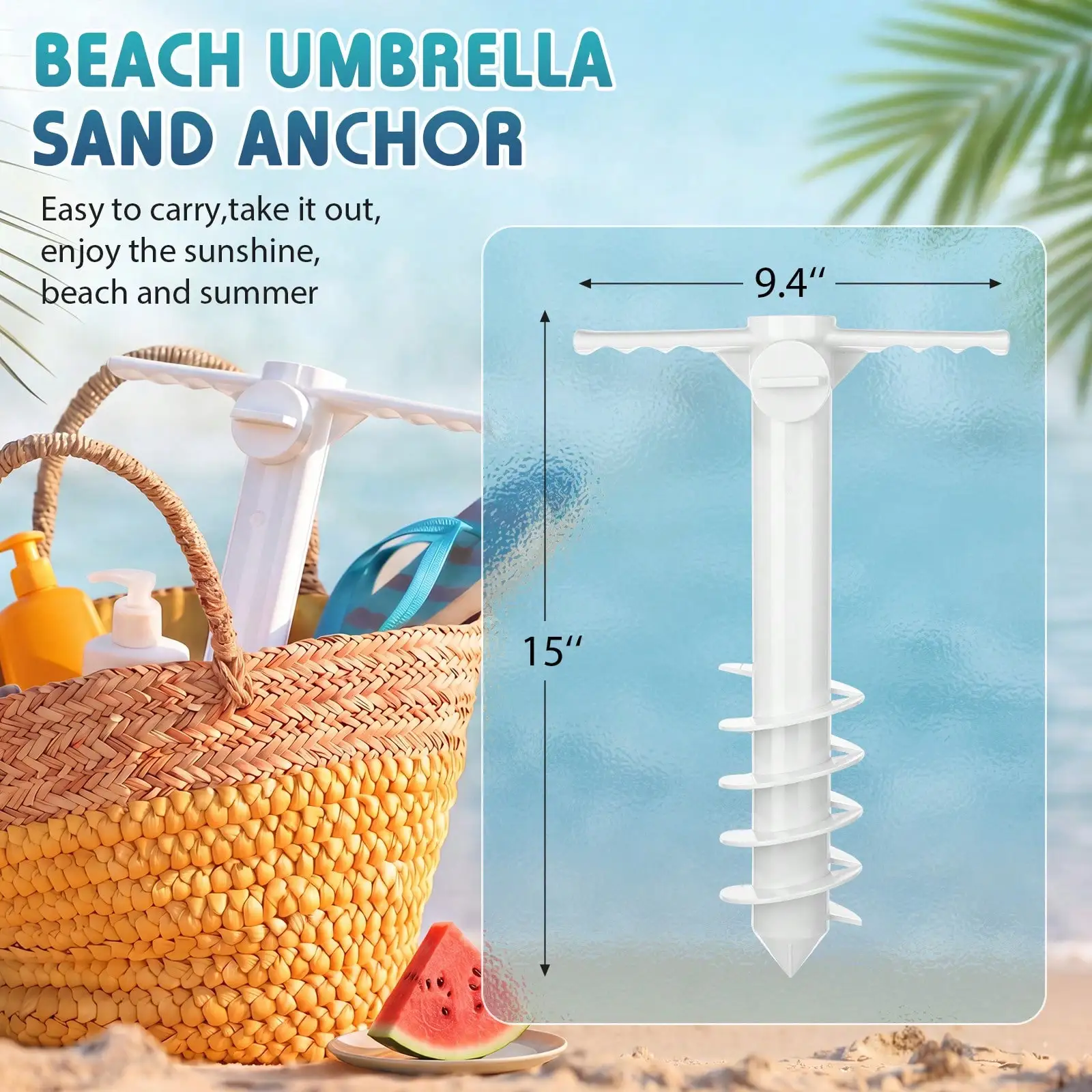 2 Pcs Beach Umbrella Sand Anchor With 2 Cup Holder, Durable White Auger Fits Up To 1.6'' Pole Stand For Strong Wind, Vacation Tool Fishing Rod Holder Or Beach Volleyball Net Or Tent Stake