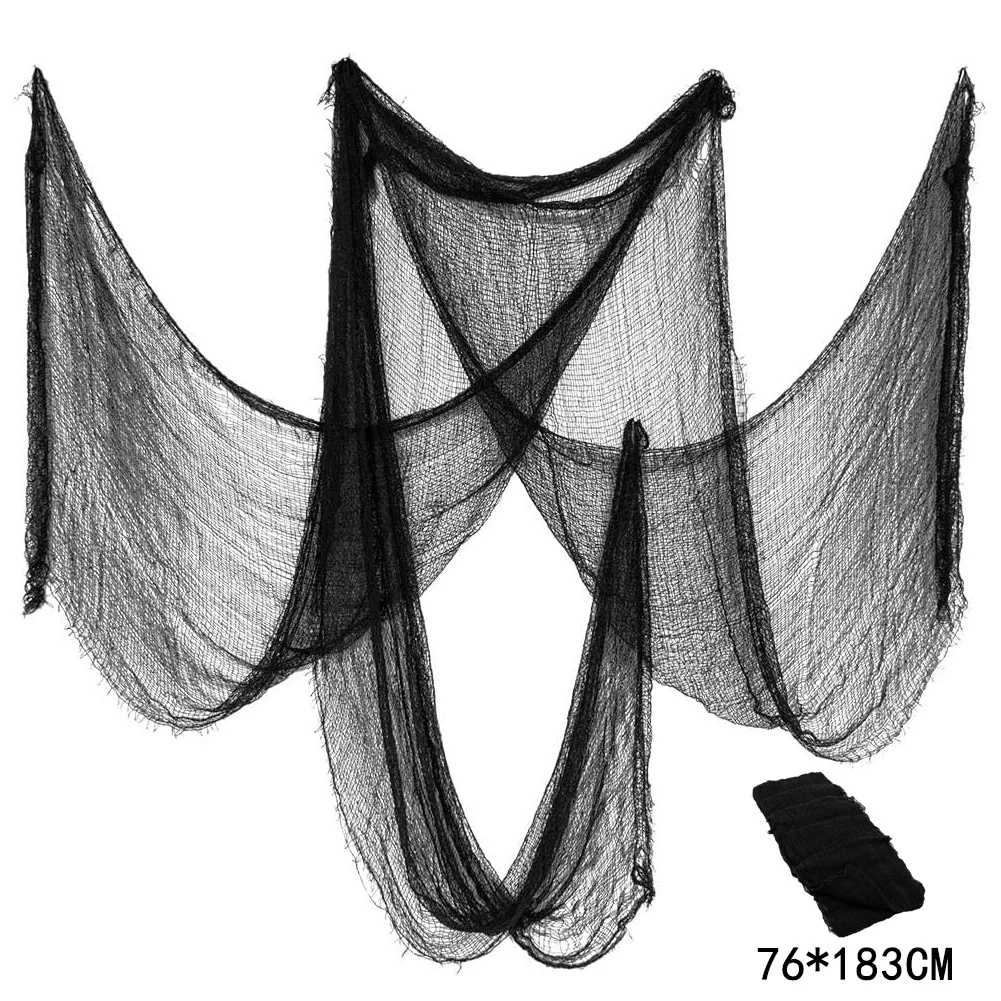 هالوين الأسود الشاش الرعب ديكور مفرش المائدة الجدول العلم شبكة سوداء بار شبح منزل غرفة الإرهاب ديكور في الهواء الطلق شنقا الشاش #2