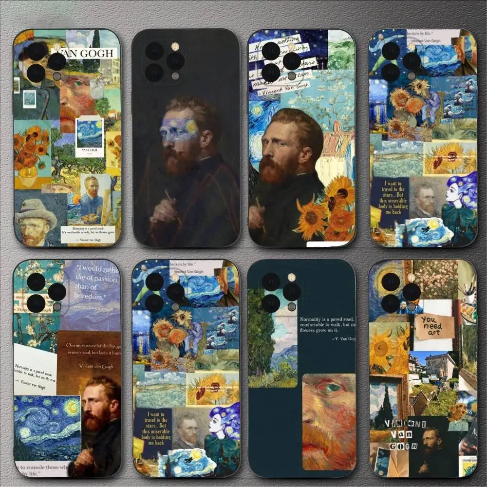 

Retro Van Gogh Oil Painting Phone Case For iPhone 16,15,14,13,12,11,XS,XR,X,8,7,Pro,Max,Plus,mini Silicone Black Cover