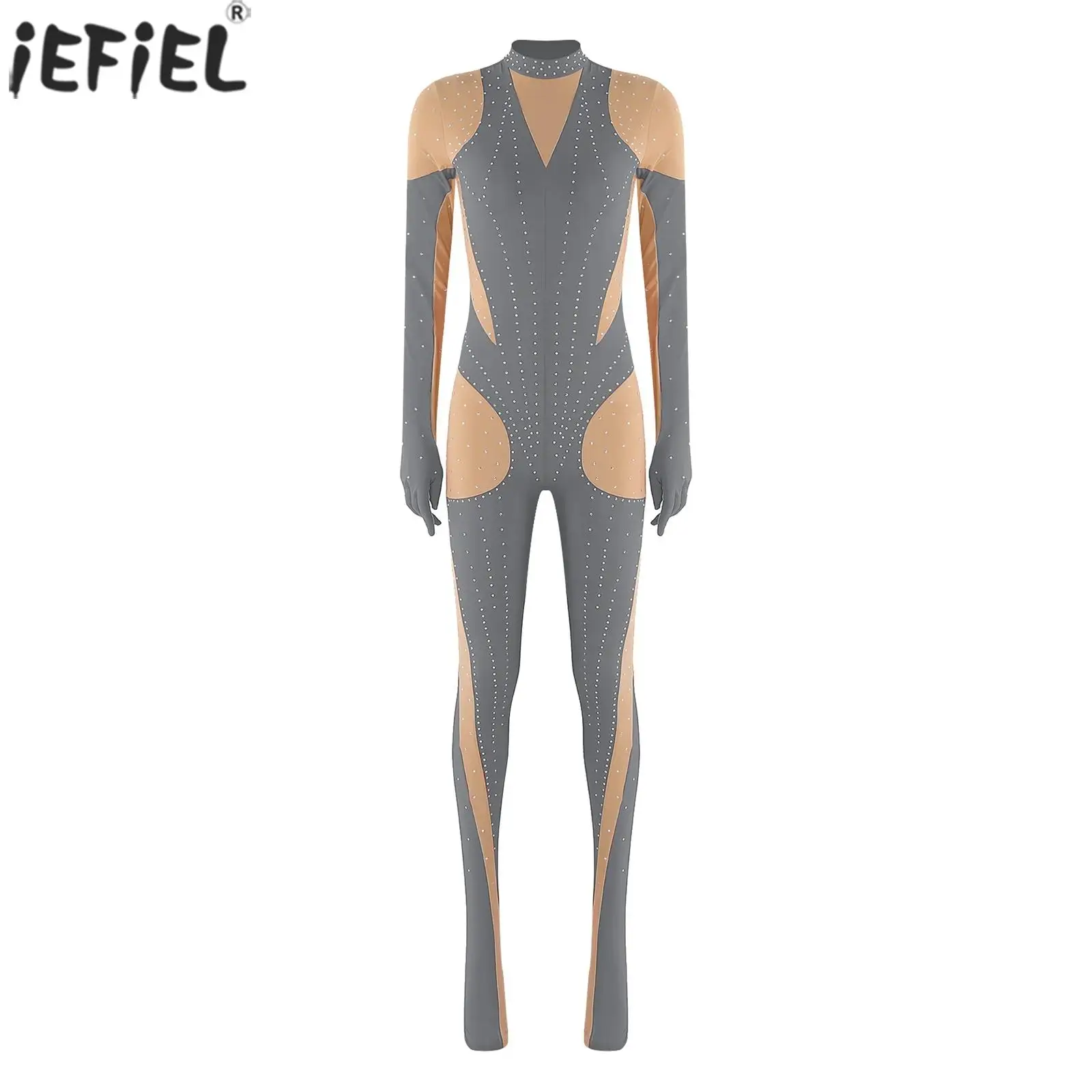 

Женский лирический прозрачный сетчатый лоскутный комбинезон на ногах, эластичный декор с блестками, трико для фигурного катания, йоги, балета, танцевальные костюмы