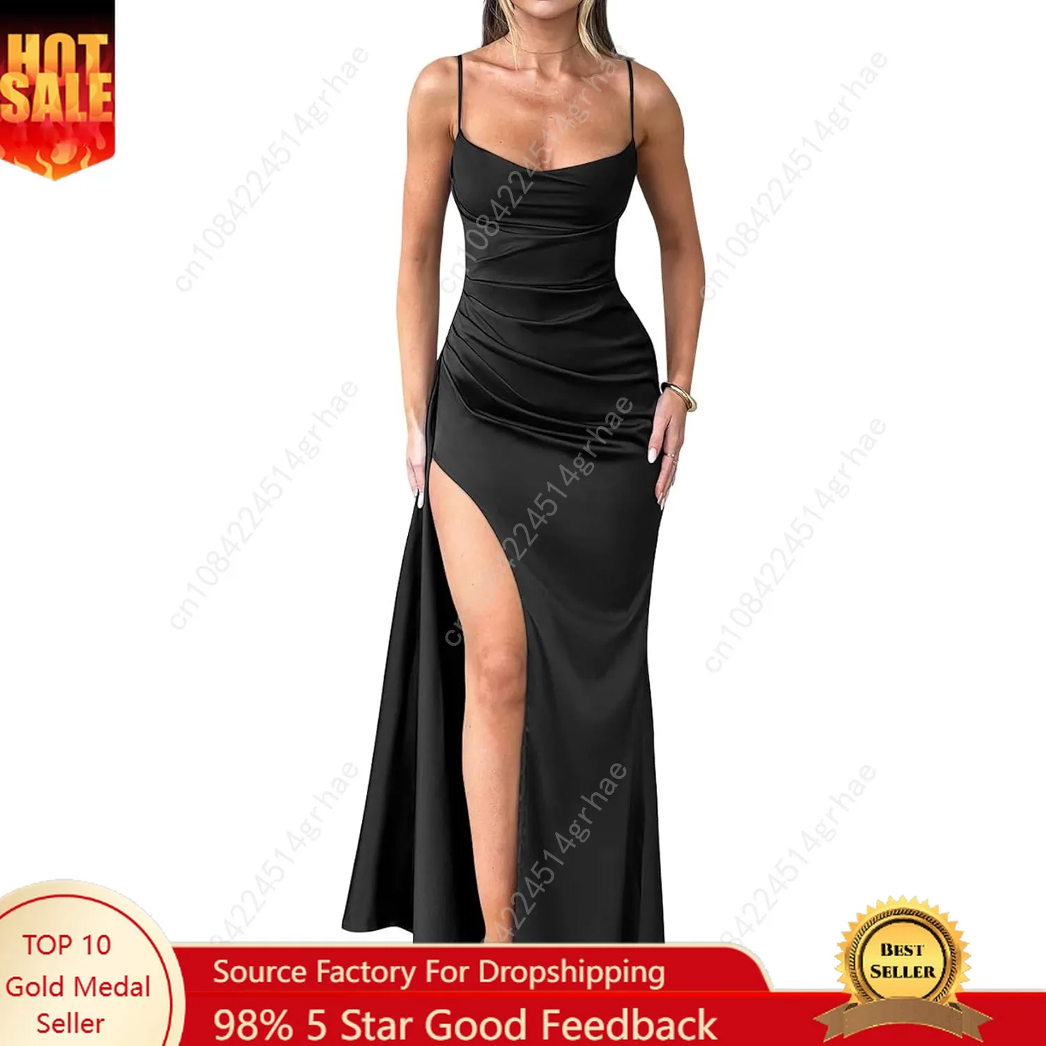 

Women's Sleeveless Bodycon Spaghetti Strap Ruched Evening Party Maxi Dress