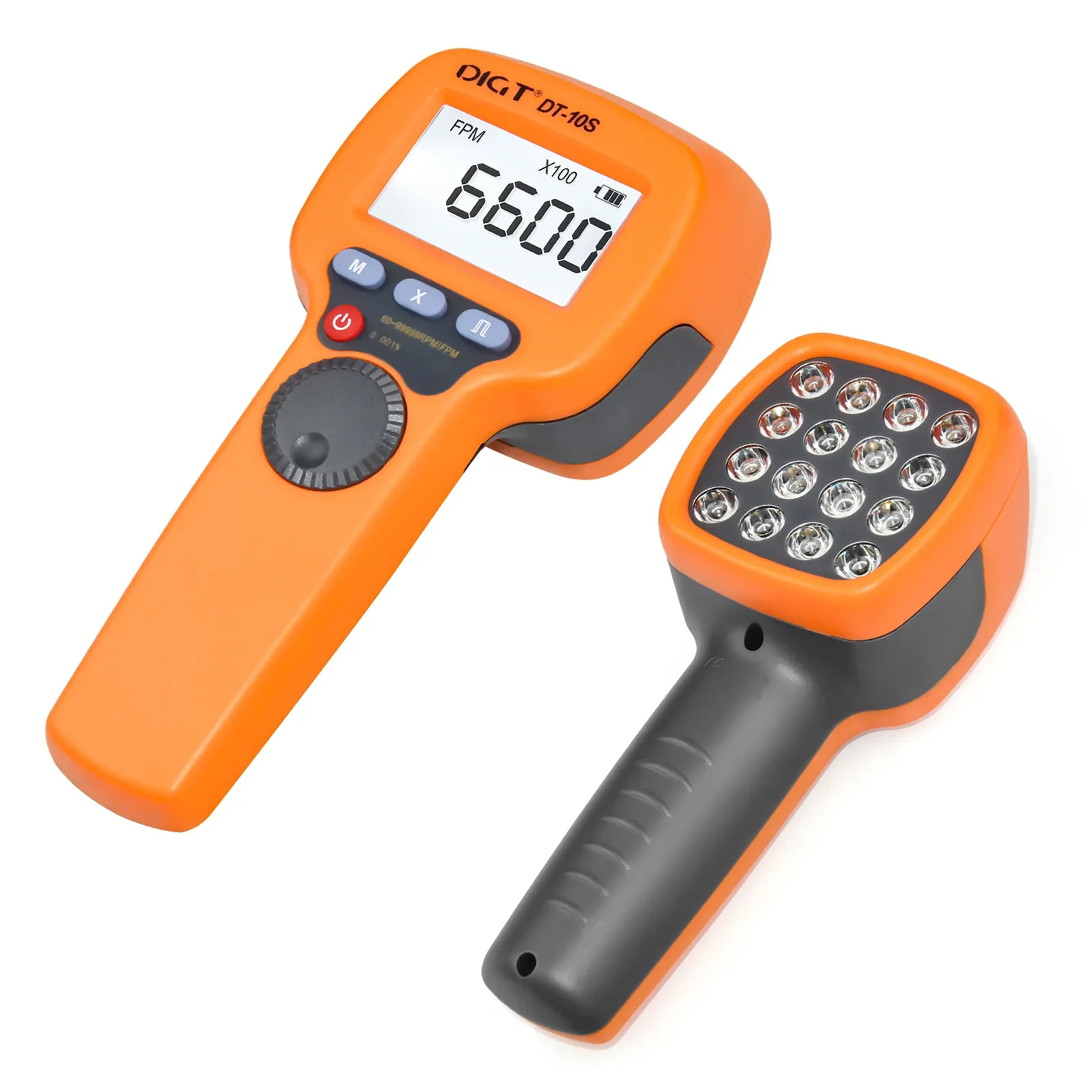 

DT-10S Portable Digital Stroboscope - LED Flash Tachometer, 60-99,999 FPM, Non-Contact RPM & Velocity Tester