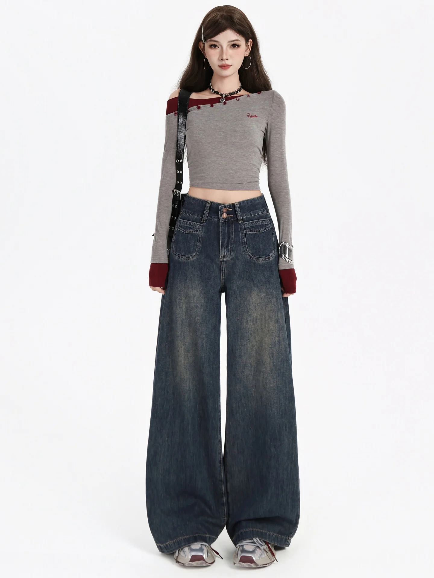

High Waist Wide Leg American Sle Denim Jeans Women's Lazy Loose Drapey Vintage Straight Leg Pants Autumn Casual Wear