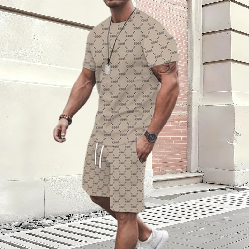 Pakaian Pantai 2026, Pakaian Olahraga Musim Panas Baru untuk Pria, Setelan Kasual Bergaya Jalanan dengan Cetakan, Kaos dan Celana Pendek Pria dengan Cetakan Stereo 3D, Set Dua Potong