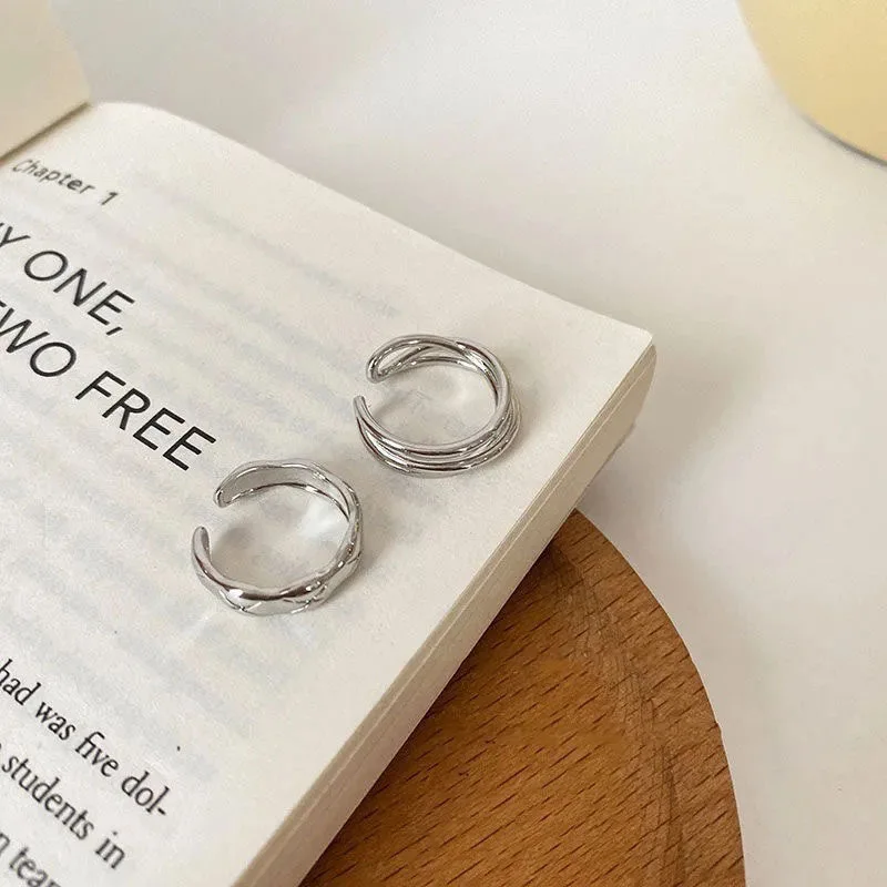 Simple Silver Color Metal Open Rings for Women Geometry Uneven Charms Ring Party Adjustable Statement Jewelry Gift
