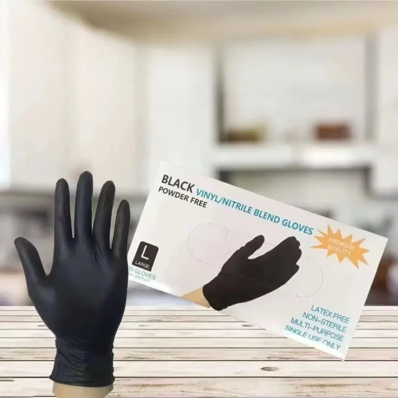Black Thick Disposable Gloves PVC Nitrile Blend Food Grade Protective Gloves for Dish Washing Kitchen Use Gloves