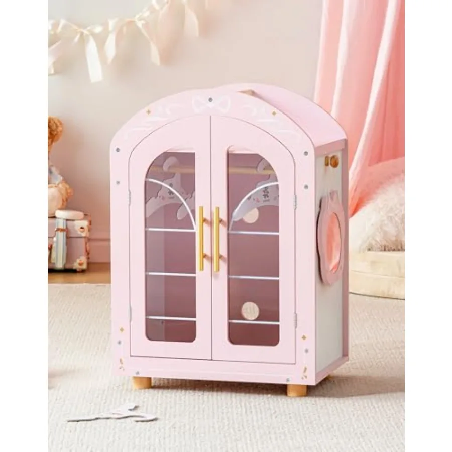 

Wooden Baby Doll Closet, Doll Wardrobe Closet for 18 Inch Dolls with Mirror, 3 Hangers, Pink Ballet Style Baby 18 Inch Dolls Fu