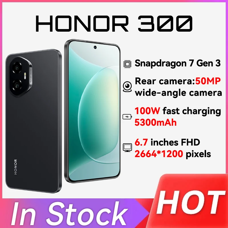 Original Honor 300 Mobile Phone 50.0MP Camera Snapdragon 7 Gen 3 Android 15.0 OTA 6.7