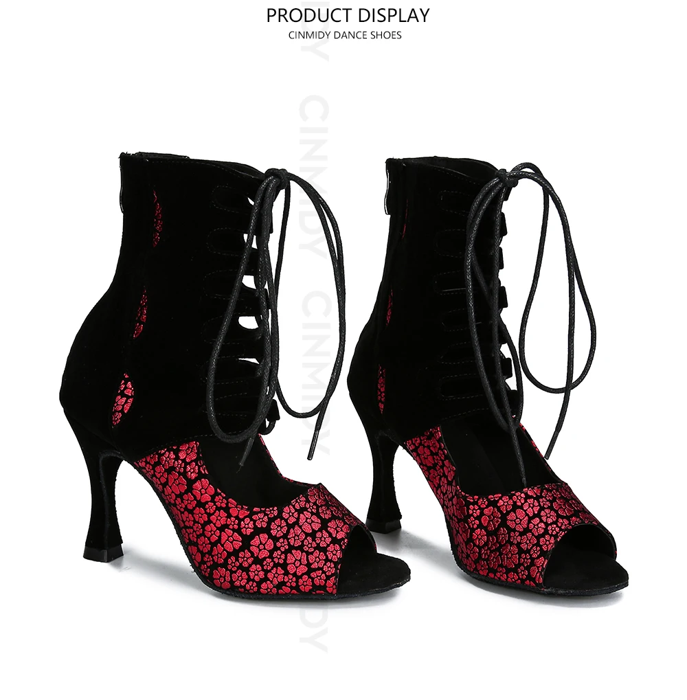 CINMIDY Party-Stiefel Damen Sexy Stilettos High Heels Ballsaal-Tanzschuhe Latein-Tanzschuhe Tango Pole Dance Stiefel Kubanischer Absatz – Detail 17