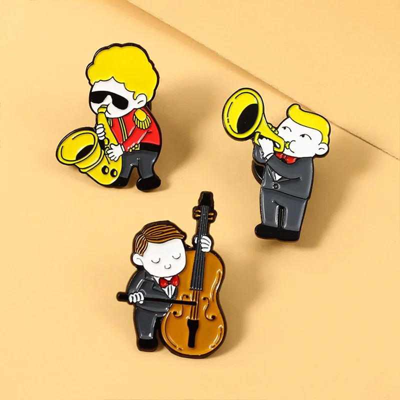 Fashion Music Lover Boys Band Brooch Saxophone Trumpet Trumpet Cello Brooch Music Lover Badge Jewelry Gifts for Friends Kids image 4