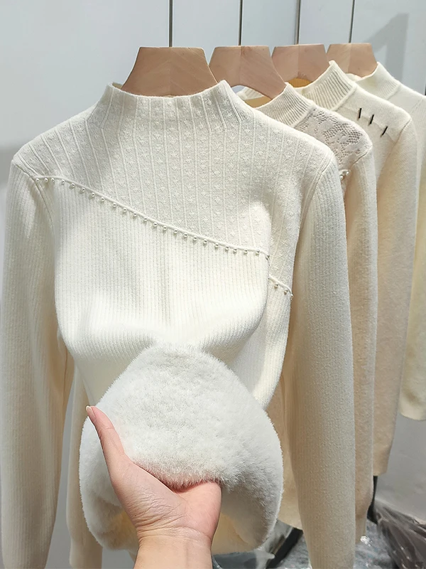 

Женский утепленный вязаный свитер с высоким воротником, осенне-зимний, новый, теплый, свободного кроя, с длинными рукавами, однотонный топ