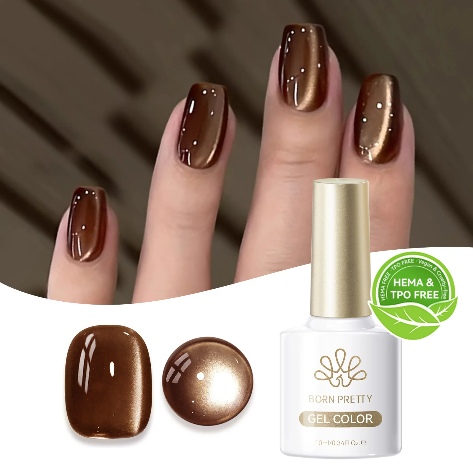 본 프리티 헤마 TPO 프리 10ml 다크 브라운 레드 글래스 비드 캣 마그네틱 젤 네일 폴리쉬 세미 퍼머넌트 소크 오프 UV LED 바니쉬