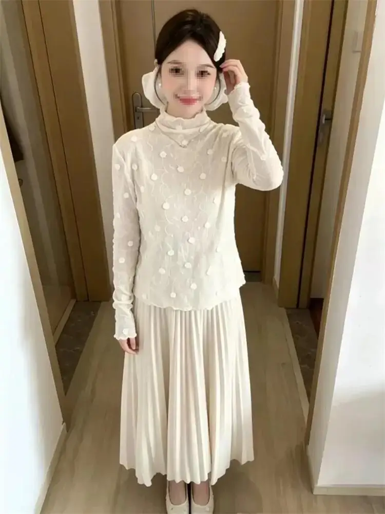 Pure Desire Large Size Lace Base Shirt Early Autumn New Unique Beautiful Top Korean Style Slim Fit Long Sleeve Printed T-shirt