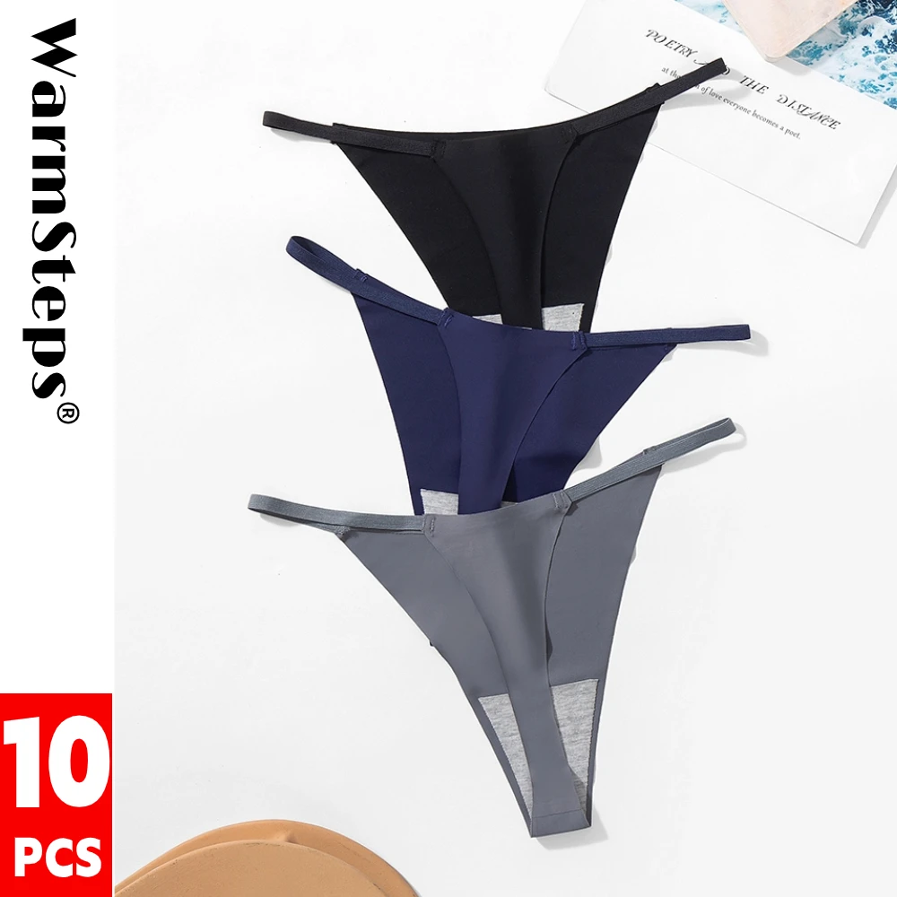 WarmSteps 10Pcs Women's Panties Seamless Underwear for Woman Thongs G Strings Female Underpanties Solid Ice Silk Lingerie Tangas