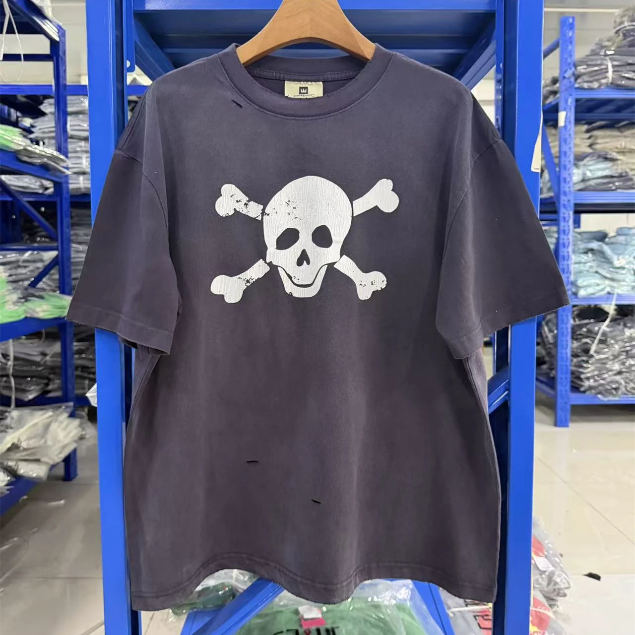 

SAINT Skeleton print pattern washed T Shirt Men Women Oversized Tee Tops T-Shirt