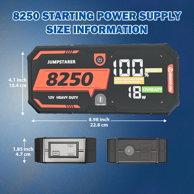 Car Battery 8250A Jump Starter 12V Pro Portable Booster PD65w 32000mAh Battery Car 13L For Emergency Car Booster Starting Device