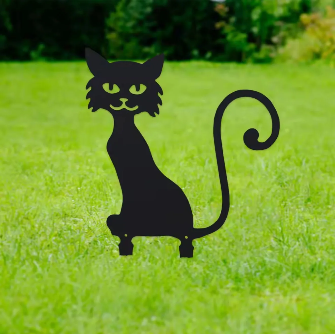 Charming Black Furry Kitten Metal Garden Stake - Floor-Mounted Decorative Plug for Yards, Flower Beds & Trees & Outdoor Decor