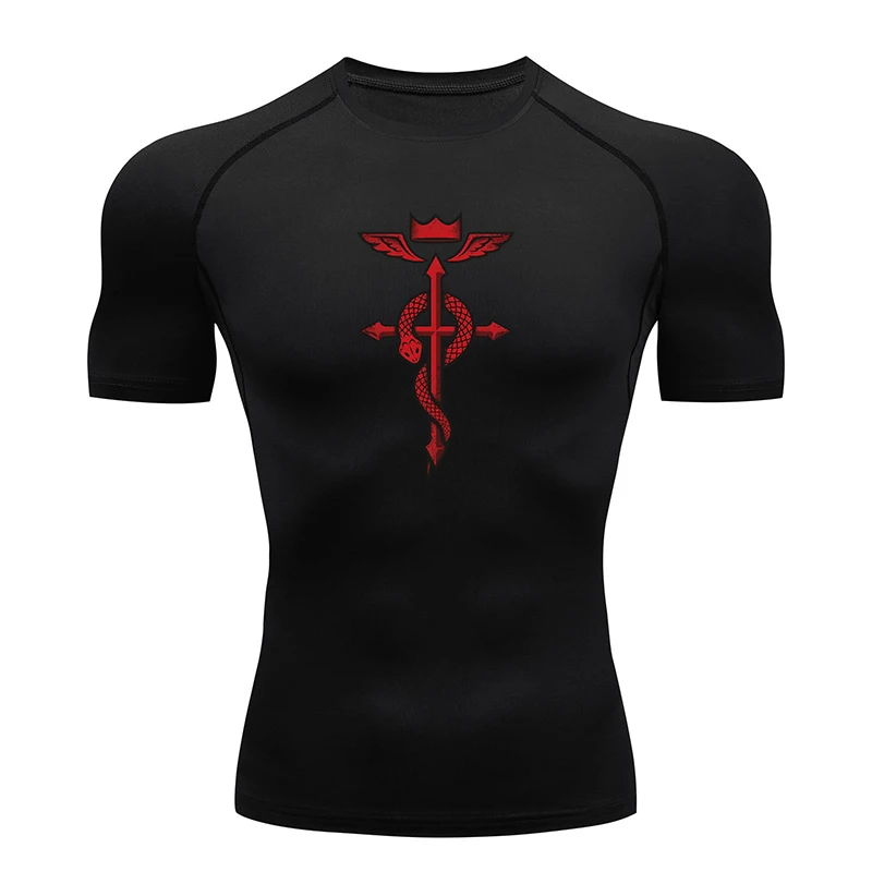 Camiseta de compresión con estampado de Anime para hombre, ropa deportiva ajustada de secado rápido para gimnasio, elástica, Verano