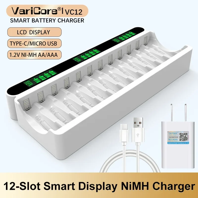 VariCore 1.2v 12 スロット充電式バッテリー充電器ニッケル水素 AA AAA ニッケル水素電池新オリジナル