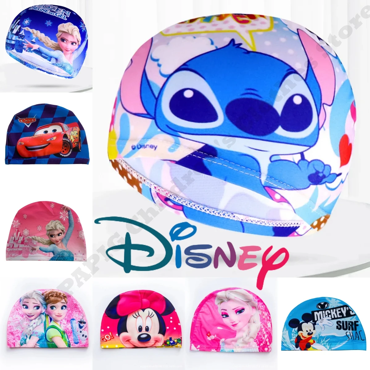 

Disney Stitch Mickey Frozen Anime Swimming Cap Non-pressure Cloth Children Cute Cartoon Boy and Girl Child Baby Waterproof Hat