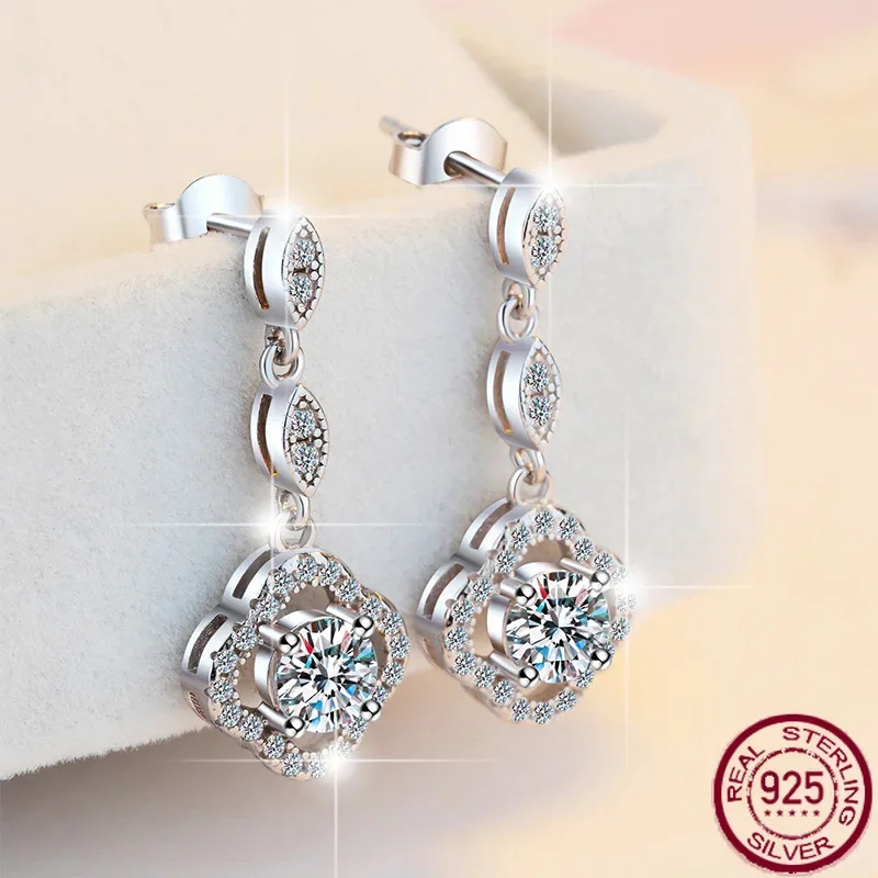 

New s925 pure silver clover tassel exquisite long style fashionable moissanite earrings wedding jewelry