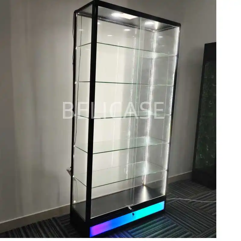 

Customized.4Ft Black Square Thick Aluminum Frame Colorful Running Light Smoke Shop Accessories Glass Display Counter