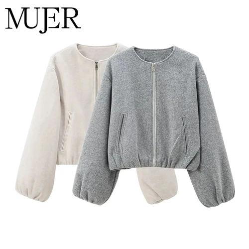 MUJER 2025 cazadora de lana para mujer, chaqueta deportiva con cremallera suave para mujer, chaqueta recortada de manga larga, abrigos para mujer, prendas de vestir exteriores