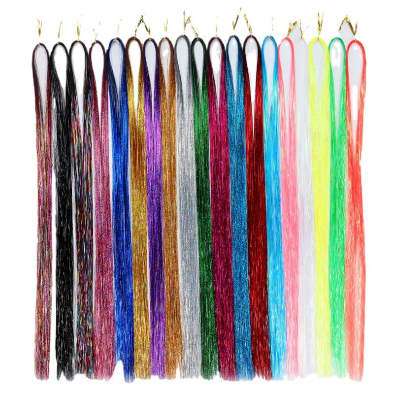 Shiny Laser Gold Tinsel Synthetic Wig Hair Extensions Metallic Party Strands Glittering Look Fake Hair for Women