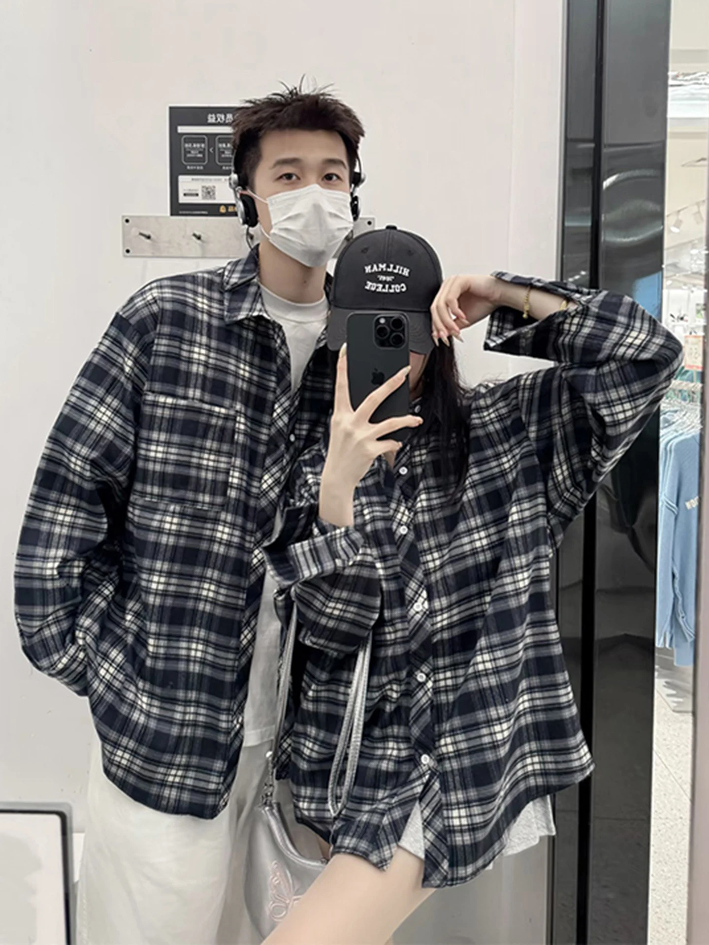 

Autumnal Plaid Long Sve Casual irt Men's Loose Fit Retro Sle Couple's Outerwear Cleanfit Vintage Looking Workwear