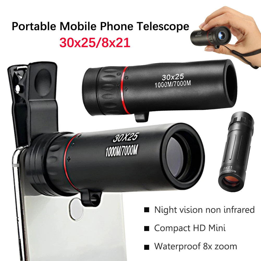 Monocular Binoculars 30x25/8x21 Mini Portable Mobile Phone Telescope with Holder Outdoor Camping Hunting Birdwatching Telescopes