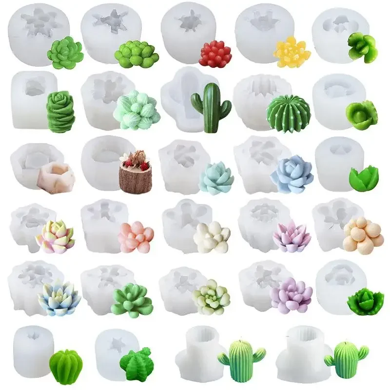 3D Silicone Candle Mold Cactus Scented Candle Forms Simulation Succulent Plant Flower Soap Aromatherapy Candle Making Mold Craft