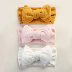 3pcs Hot Sale Waffle Soft Elastic Headband Baby Dual Layers Bow Hair Accessories Girls Cute Top Knot Toddle Cute Turban