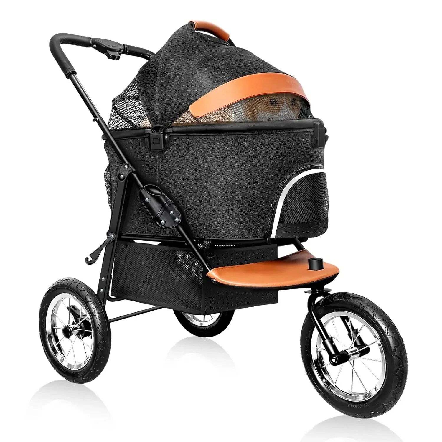 

Dog Strollers for Medium Small Pet - 3 in 1 Zipperless Entry, Jogging Tires, 3 Wheels with Detachable Do