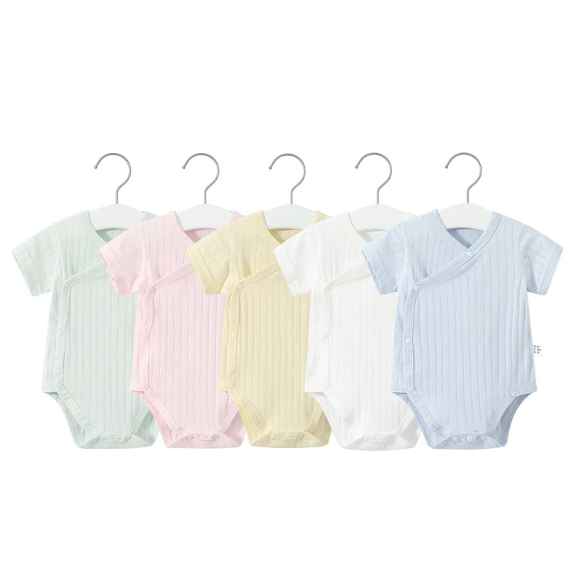 2Pcs Summer Newborn Baby Girls Romper Pure Color Cotton Short Sleeved Bodysuit Infants Breathable Soft Bebe Jumpsuit