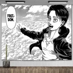 Eren Jaeger Freedom tapiz colgante de pared, tapiz de Anime japonés, Fondo de dormitorio, tela estética, decoración de fiesta, habitación