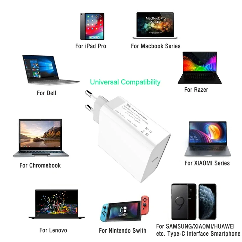 100W/65W/45W PD/QC3.0 USB C Fast Power Adapter 100W Type-C Cable For MacBook/iPad iPhone 15 SAMSUNG S24 Ultra S23 Plus S22