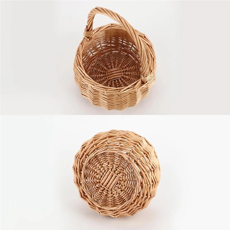 

ABNO-Wicker Picnic Basket With Handle,Willow Flower Girl Basket For Weddings,Garden And Home Decor -Wicker Storage Basket