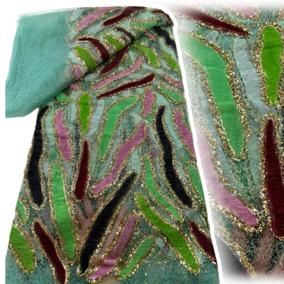 

2026 French Mesh Lace Fabrics Embroidery Sequins Tulle Beaded African Fabric for Women Party Dresses 5Yards Sewing Meters 2771