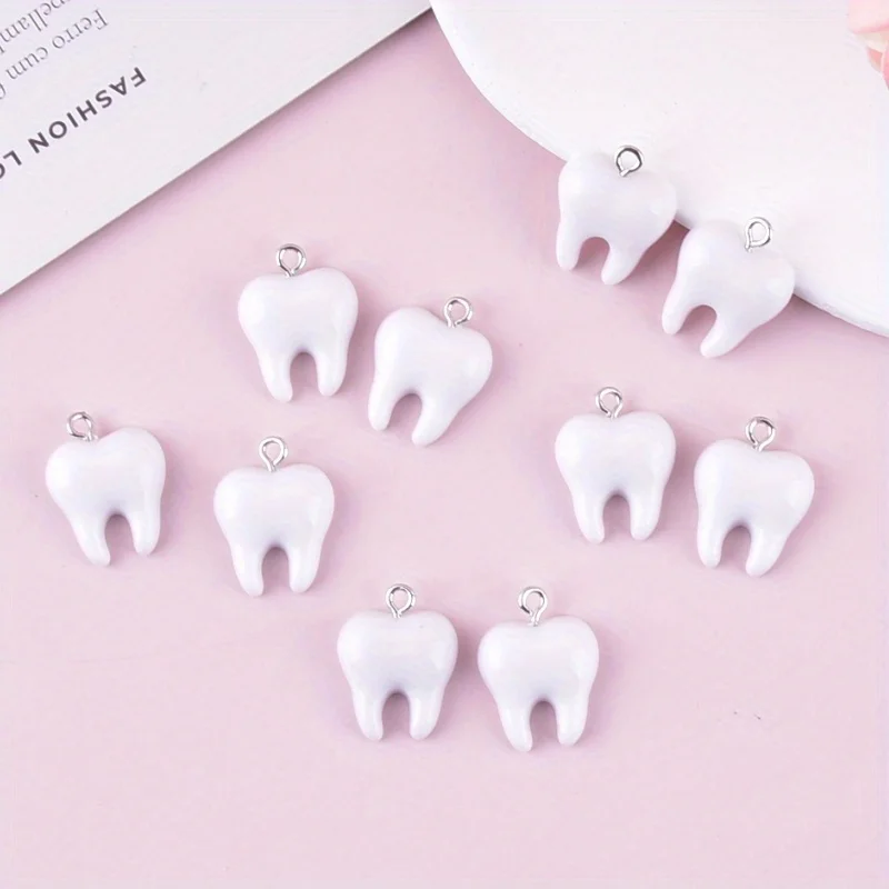 10 piezas de dijes de resina con forma de diente, bonitos colgantes tridimensionales, accesorios de joyería hechos a mano para bricolaje, para pendientes, collares y decoración de bolsos