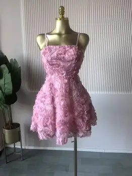 CM.YAYA Women Rose Floral Spaghetti Strap Lace Up Back Midi Mini A-line Dress 2026 Street Birthday Party Dresses Trendy Vestidos 6