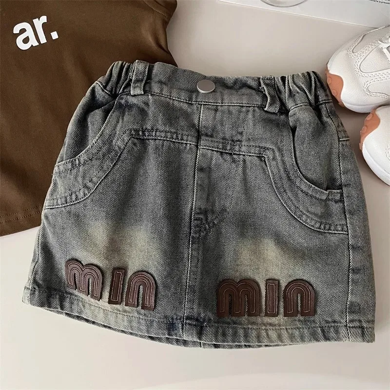 Girls Clothes Sets Summer 2024 Children Cotton T-shirts Denim Skirts 2pcs Dress Suit For Baby Casual Tracksuits Kids Outfits 6Y