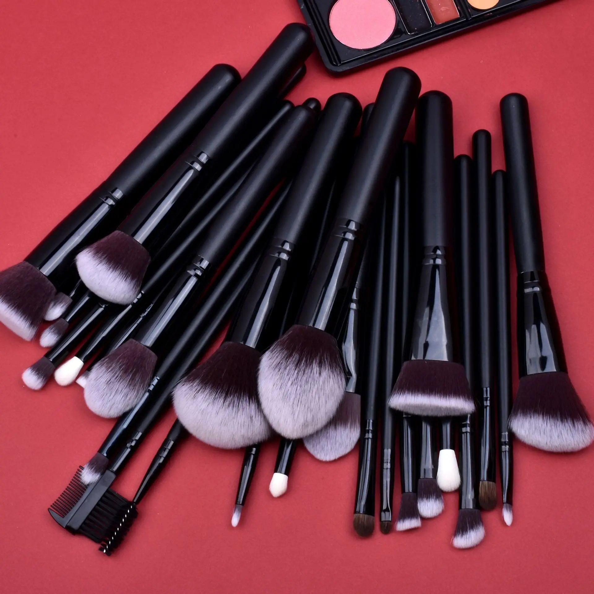 Pincéis de maquiagem de marca própria, 27 peças, conjunto de pincéis de maquiagem, contorno, base, pó, sombra, mistura, delineador, preto, 5 conjuntos em massa