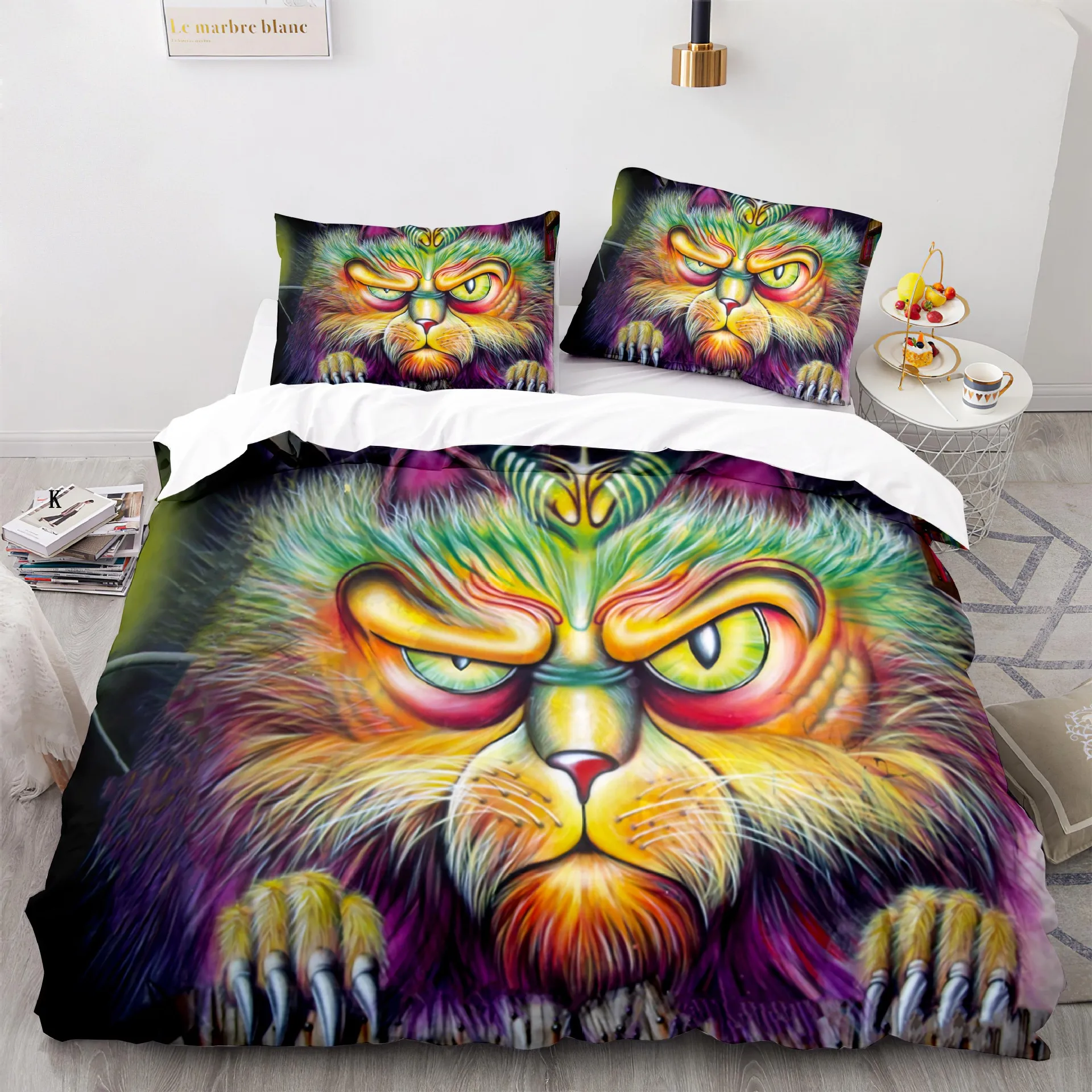 Colorful Cat Duvet Cover Cute Cats Pattern Creative Color Design for Children Boys Girls Bedroom Decorative Animals Queen King