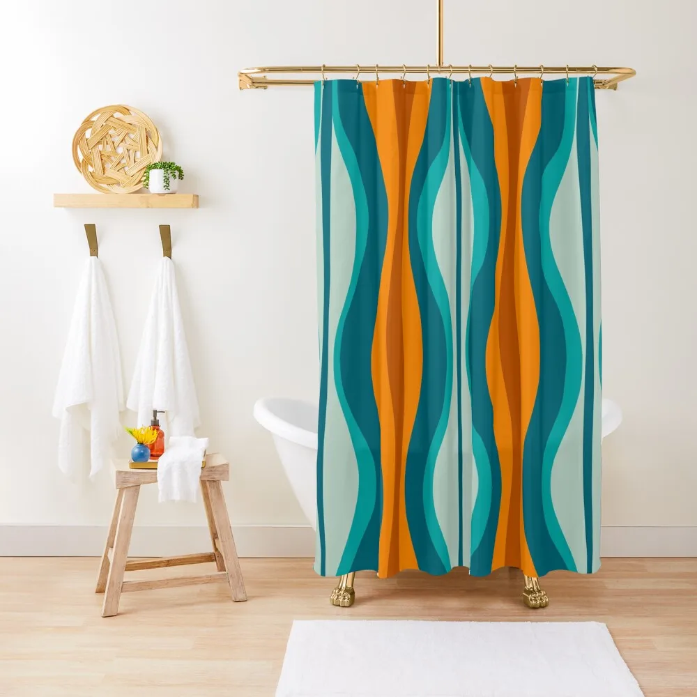 

Hourglass Abstract Midcentury Modern Pattern in Orange, Rust, Aqua, Turquoise, and Teal Shower Curtain