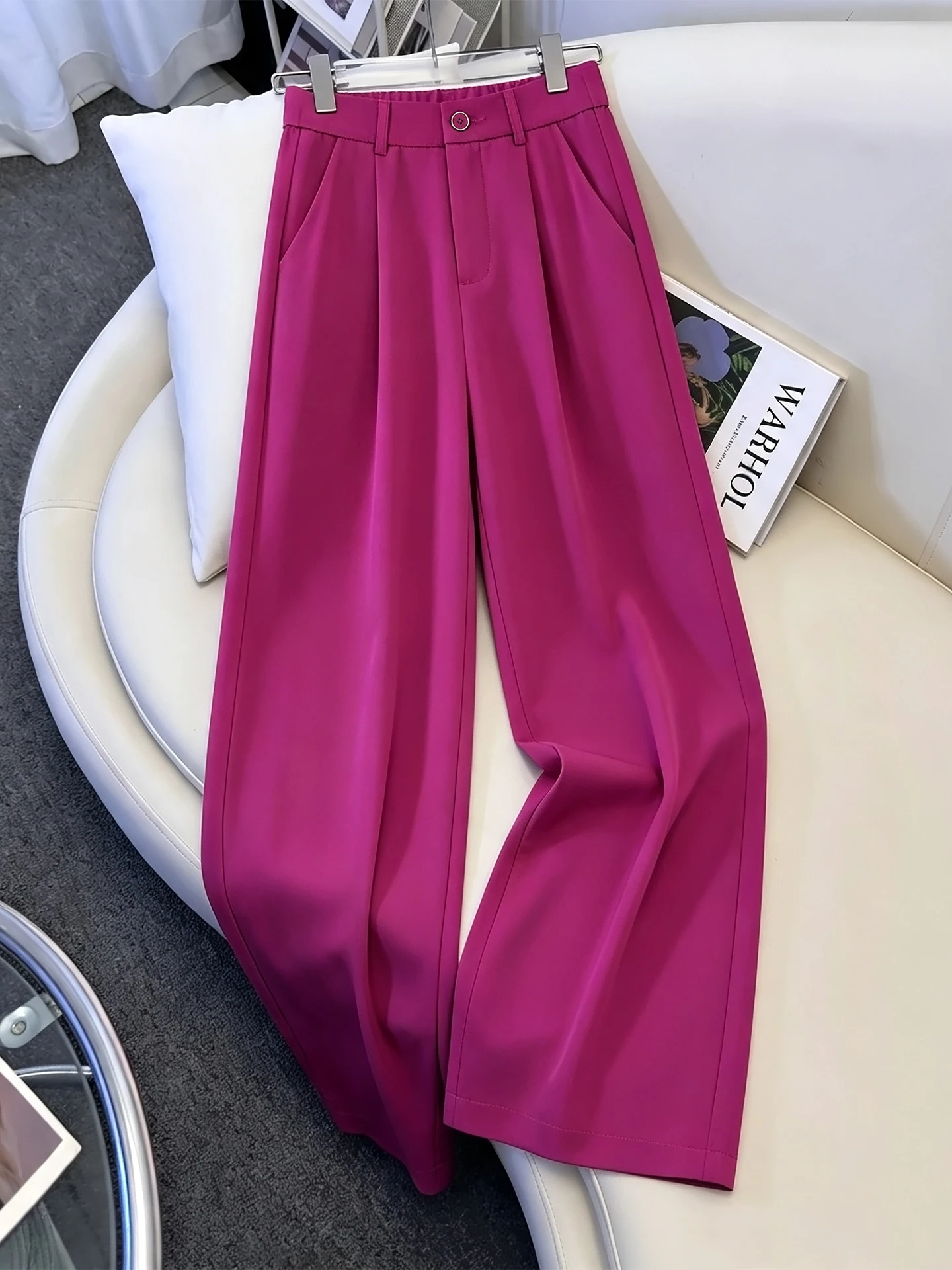 Ice Silk Slim Wide Leg Pants Women's Summer Thin High Waist Loose Casual Straight Leg Suit Pants Breathable Comfortable Casua...
