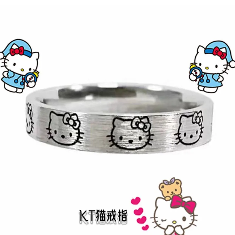 Lovely Hello Kitty Sanrio Anime Kids Chain Necklace Cute Cartoon Hollowed Kitty Crystal Ring for Women Girls Birthday Gift