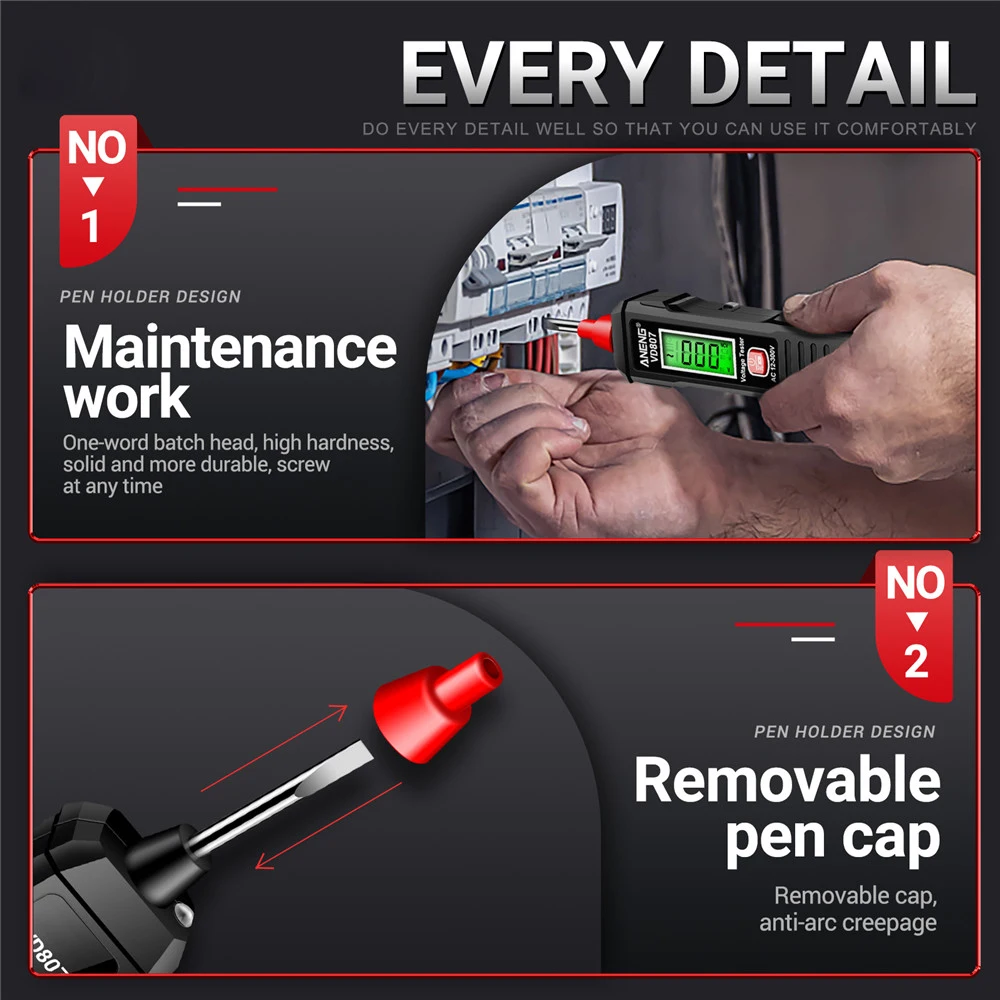 Pen Type Digital Multimeter 6000 Counts AC/DC Voltage Tester Intelligent Current Meter Non-Contact Voltmeter Sensor Pen